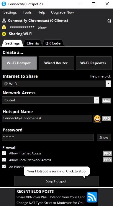 Running a hotspot on your computer with Connectify Hotspot