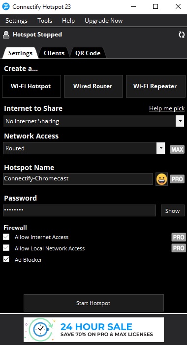 Creating a hotspot using Connectify
