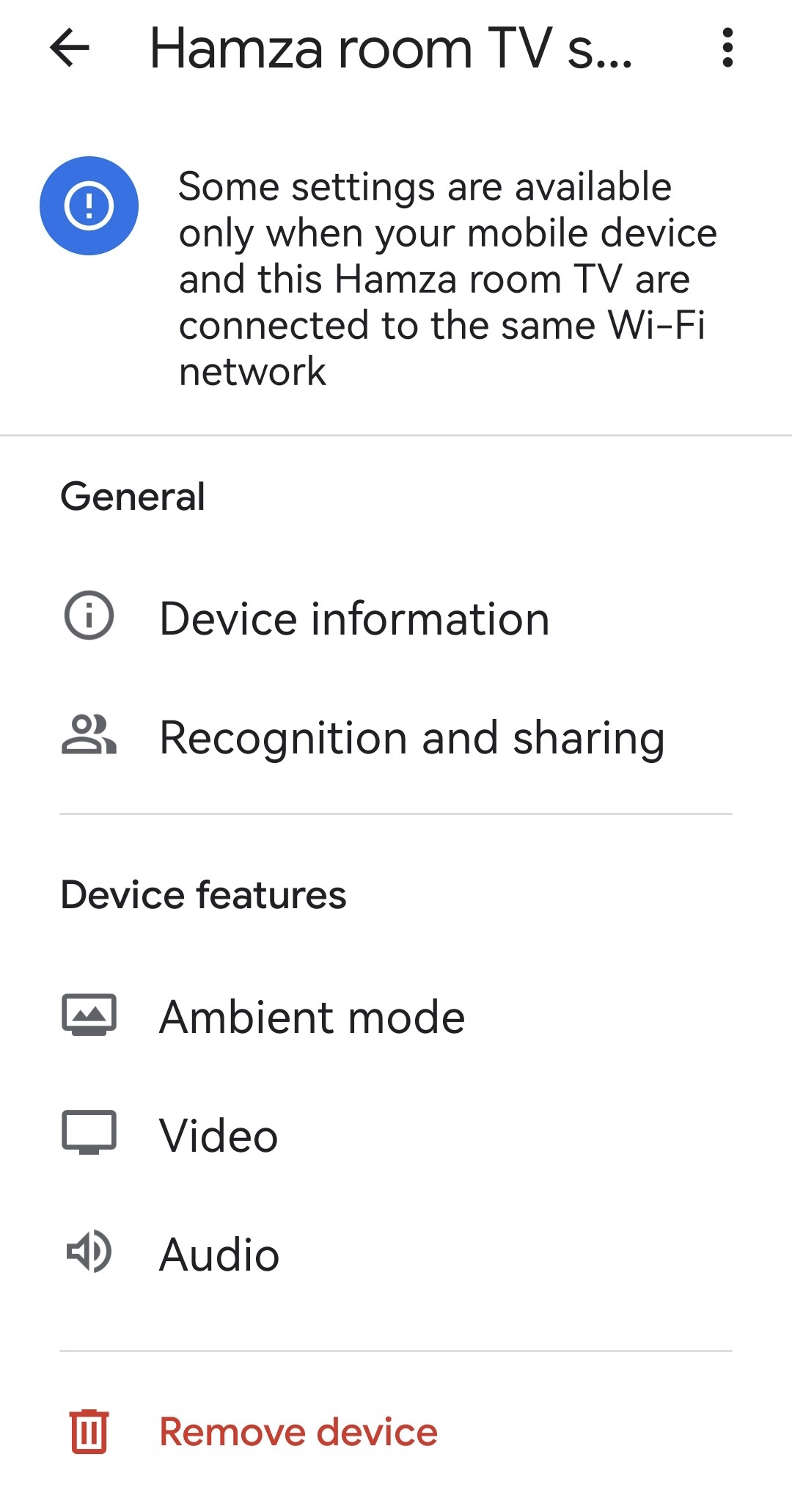 Recognition and sharing settings of Chromecast device