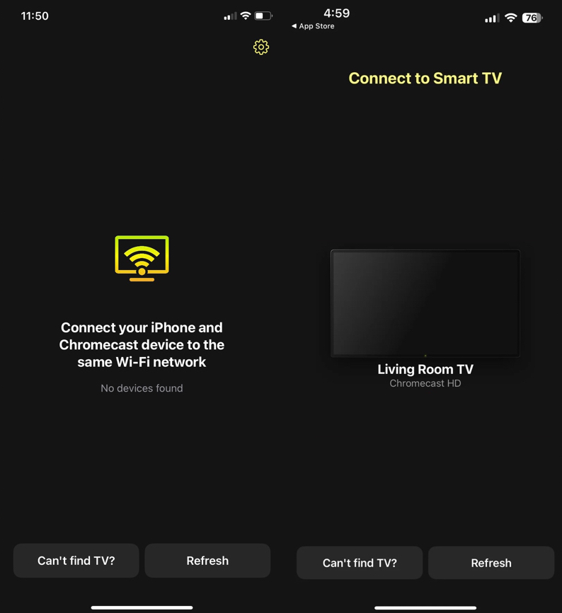 The DoCast app detects nearby Chromecast devices