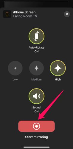 Tap on the Start mirroring button in DoCast