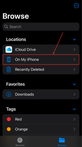 On My iPhone option in Files