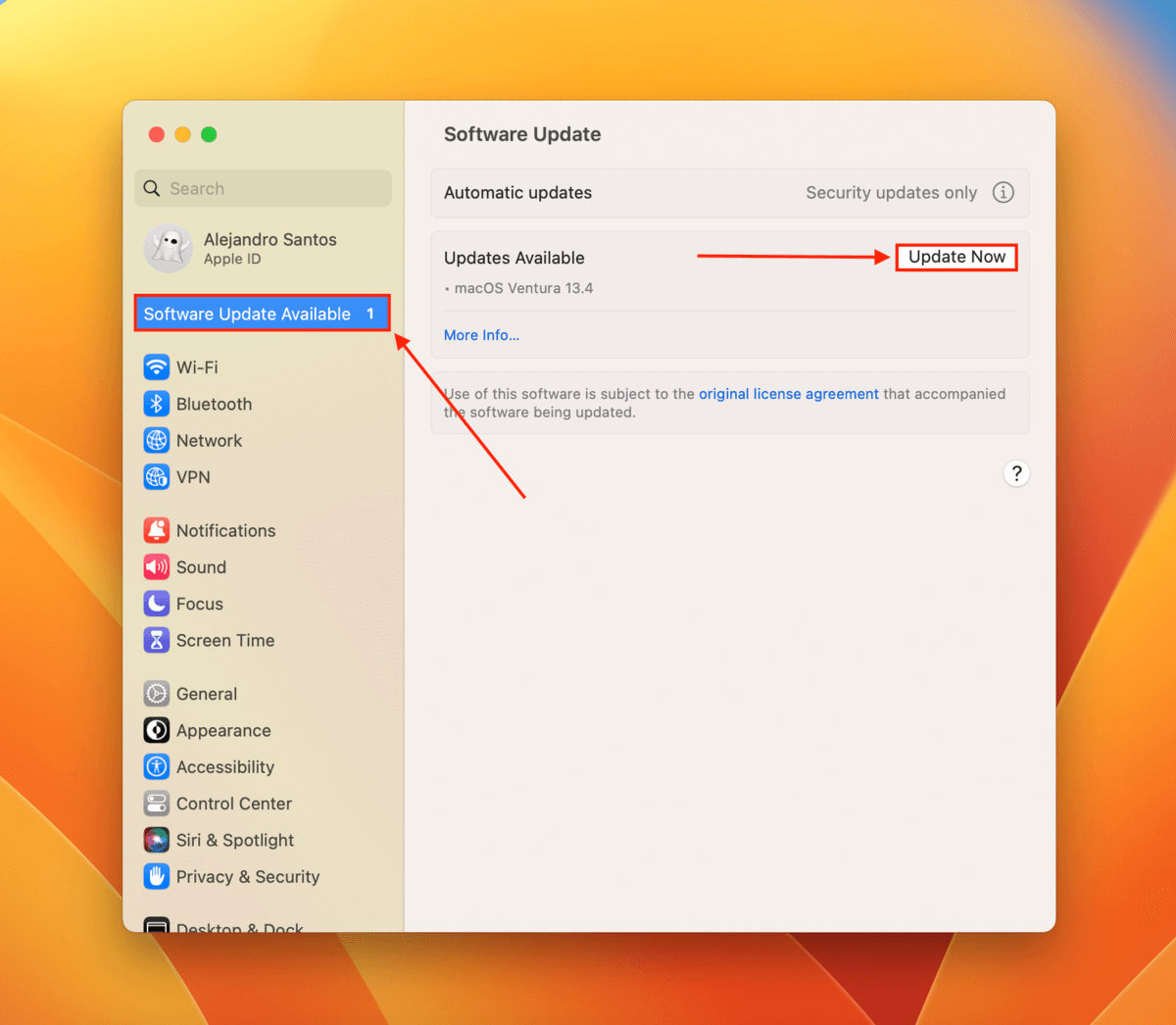 macOS update in System Settings