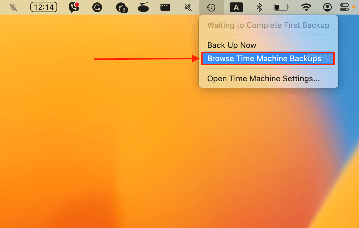 Time Machine in menu bar
