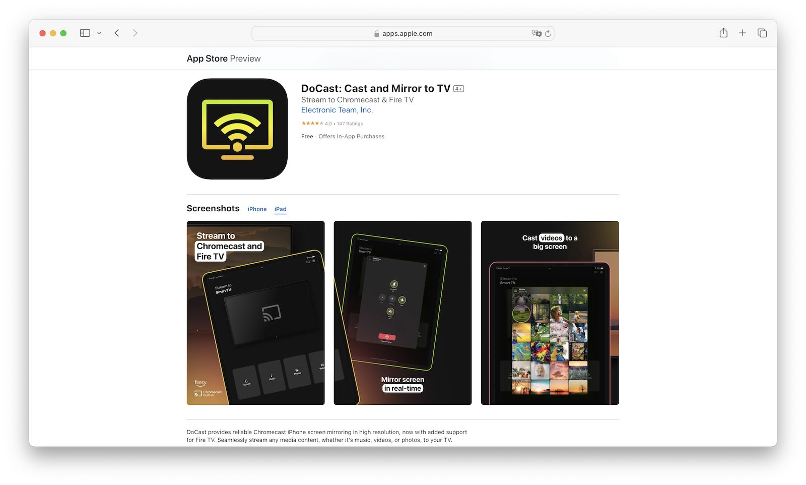 Screenshot of the DoCast app in the App Store