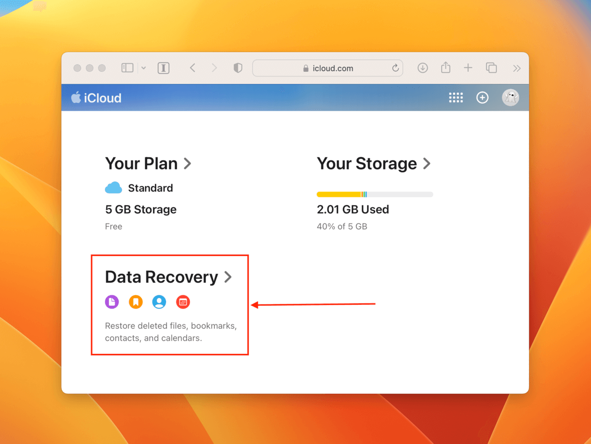 Data recovery option in iCloud