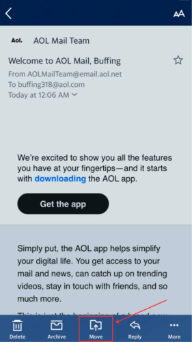 Move option in AOL Trash menu