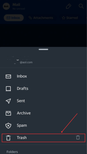 Trash option in AOL Inbox