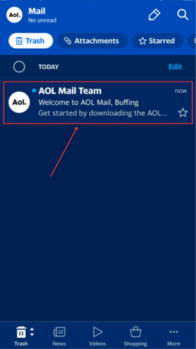 Mail selection in AOL Trash