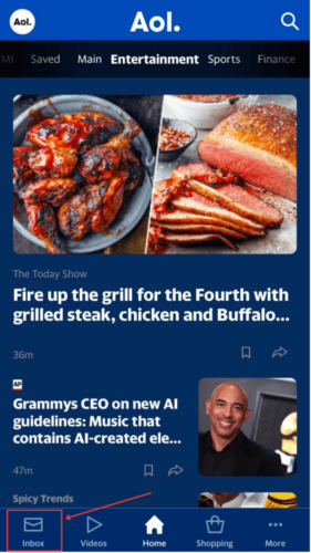 Inbox in AOL Home menu