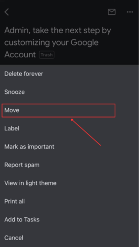 Move option in Trash Menu