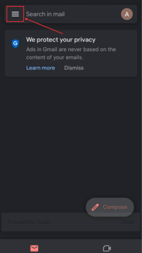 Menu button in Gmail app