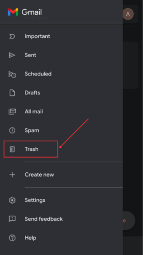 Trash option in Gmail Menu