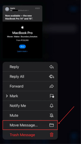 Move Message option in the drop down menu