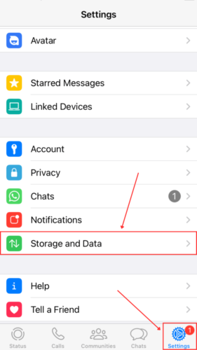 Storage and Data option in WhatsApp Settings