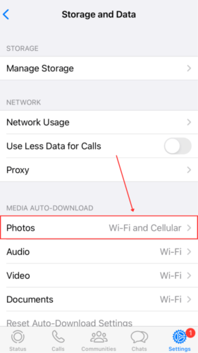Photos in WhatsApp Storage and Data Settings