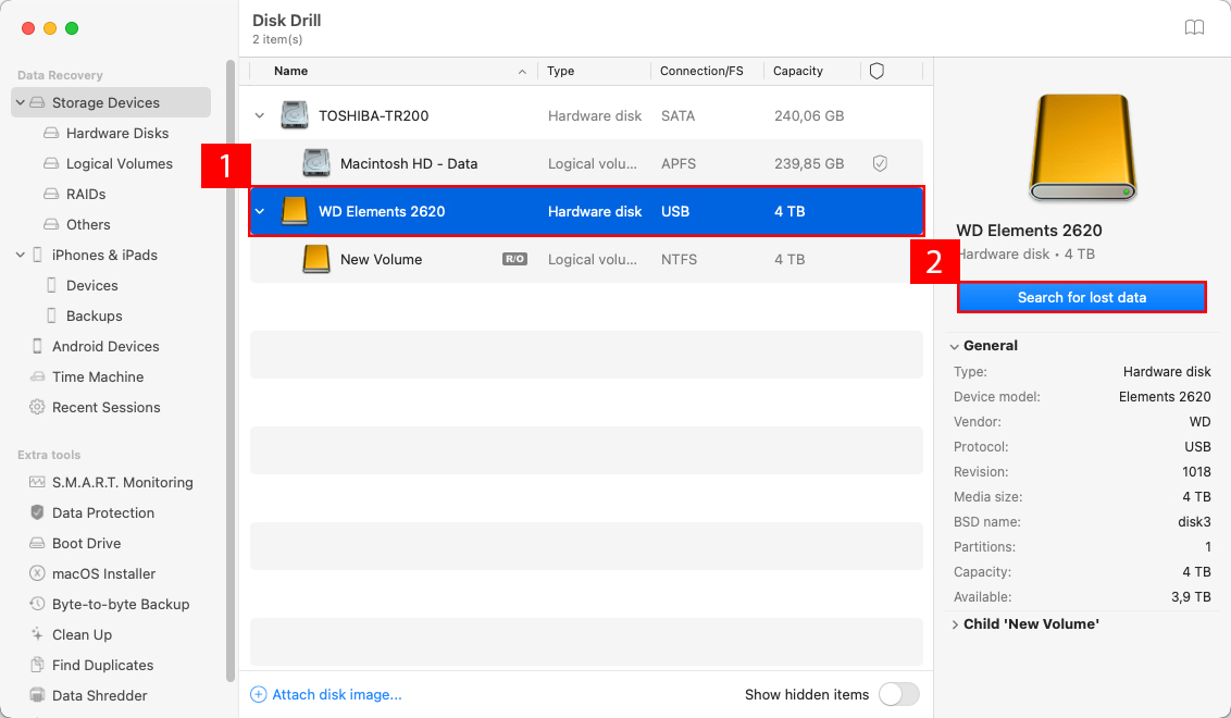 start scan with disk drill