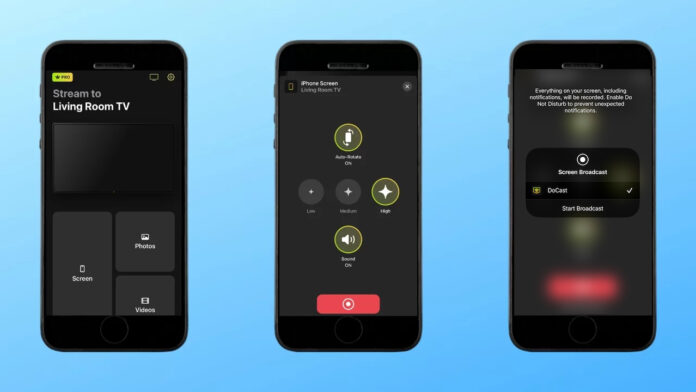 Screenshots of screen mirroring app - DoCast.