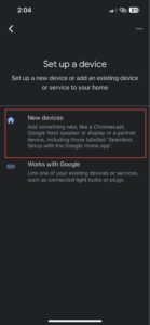 Select the New devices option in the Google Home app