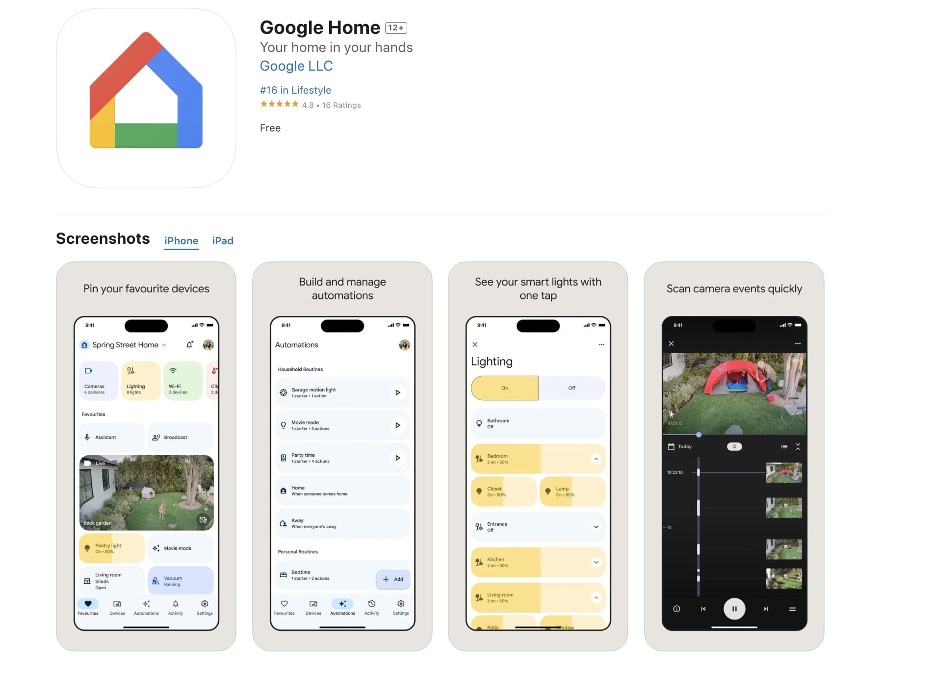 The Google Home app in the App Store