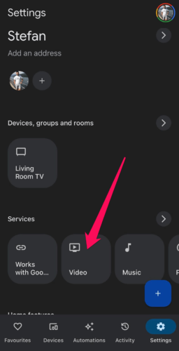 Tap Video in the Google Home app