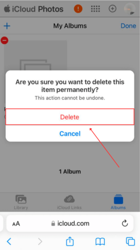 Delete dialogue in iCloud Photos Albums