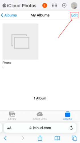 Edit button in iCloud Photos Albums