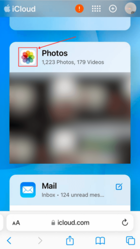 Photos option in iCloud website