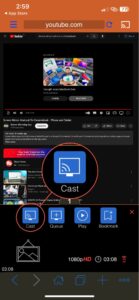 Select the Cast button in the iWebTV app