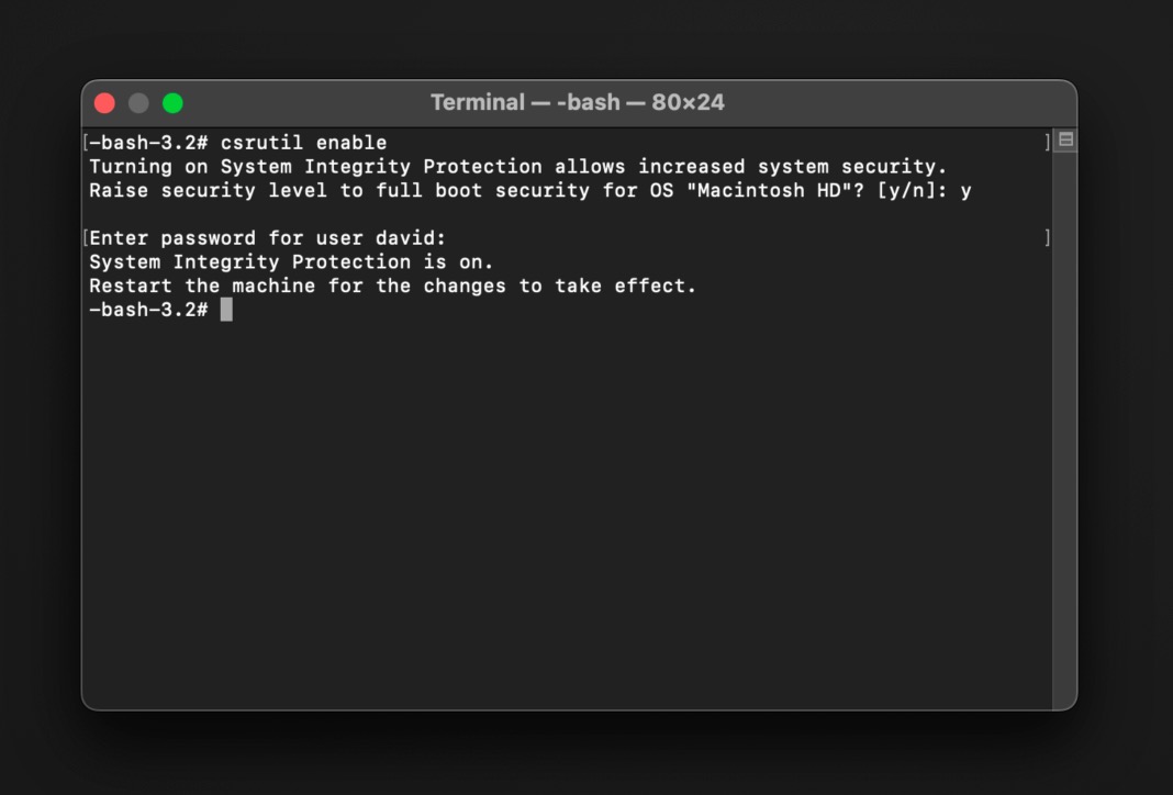 system integrity enable