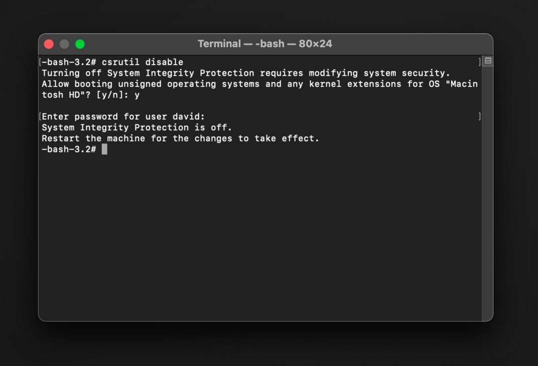 system integrity off