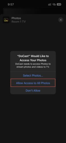 Give DoCast access to your photos on iPhone