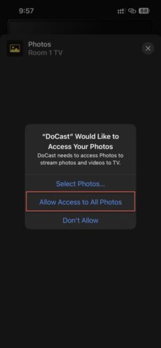 Giving DoCast access to your photos on iPhone