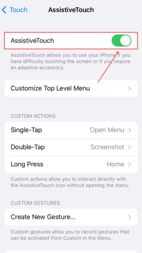 Toggle Assistive Touch Button in Settings