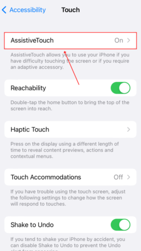 Assistive touch in Settings
