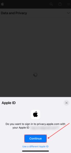 Login to Apple Data and Privacy Website