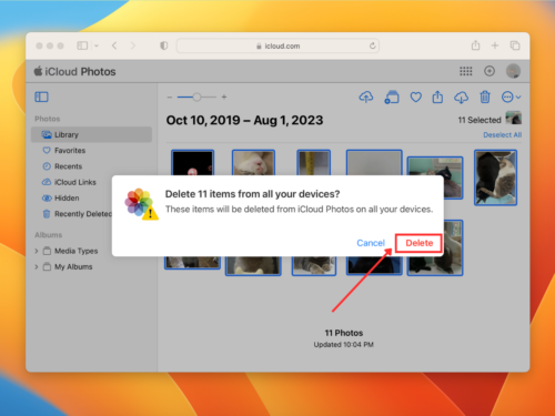 Delete button in iCloud Photos