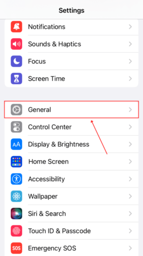 Select General in Settings