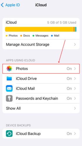Photos in iCloud Apple ID Settings