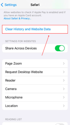 Clear data button in Settings