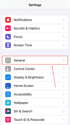 Select general in Settings