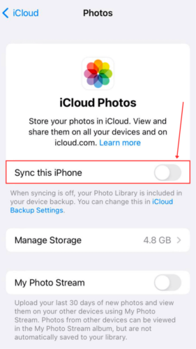 Sync This Phone option in iCloud Photos Settings