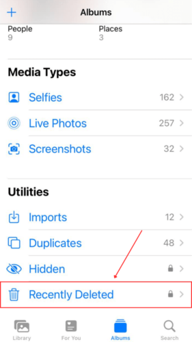 Recently Deleted Album in Photos Utilities