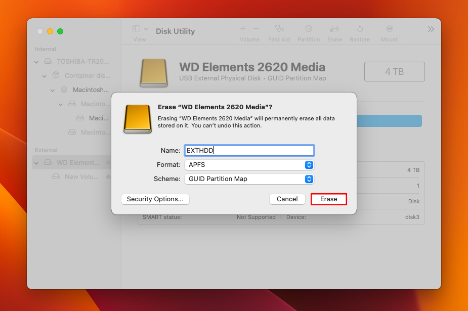 disk utility erase ext hdd
