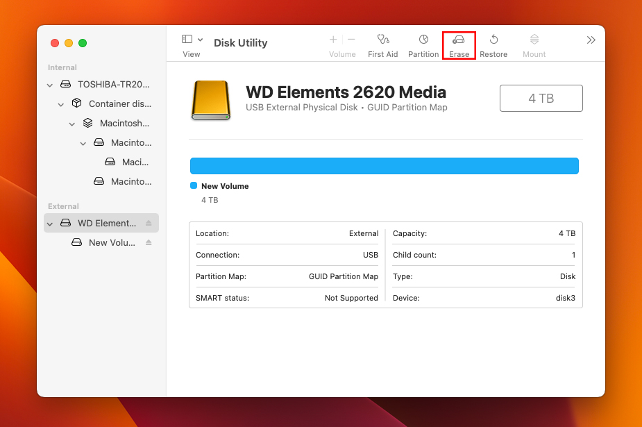 disk utility erase