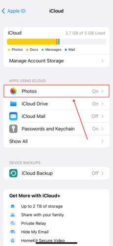 Photos in iCloud Menu