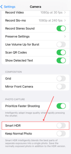 Smart HDR Toggle in Camera Settings
