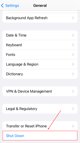 Shut Down option in General Settings