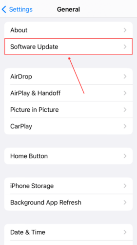 Software Update in General Settings