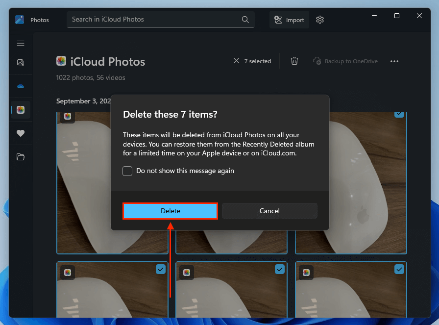 Microsoft Photos delete confirmation dialogue